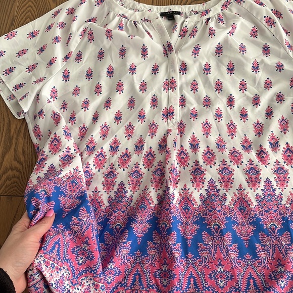 Talbots Pink Blue Floral Tunic Print Blouse size XL - Picture 9 of 12